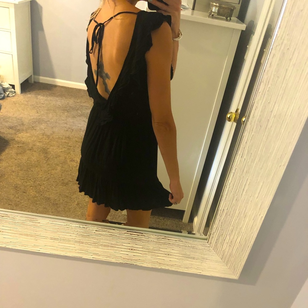 Black Ruffle Open Back Cocktail Dress